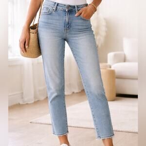 PAIGE Jimmy Jimmy Crop Jeans 29 Light Wash Distressed Hem Boyfriend Fit